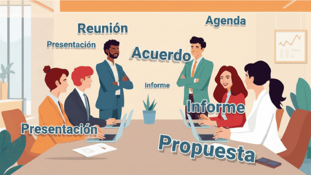 Spanish team discussing at meeting table